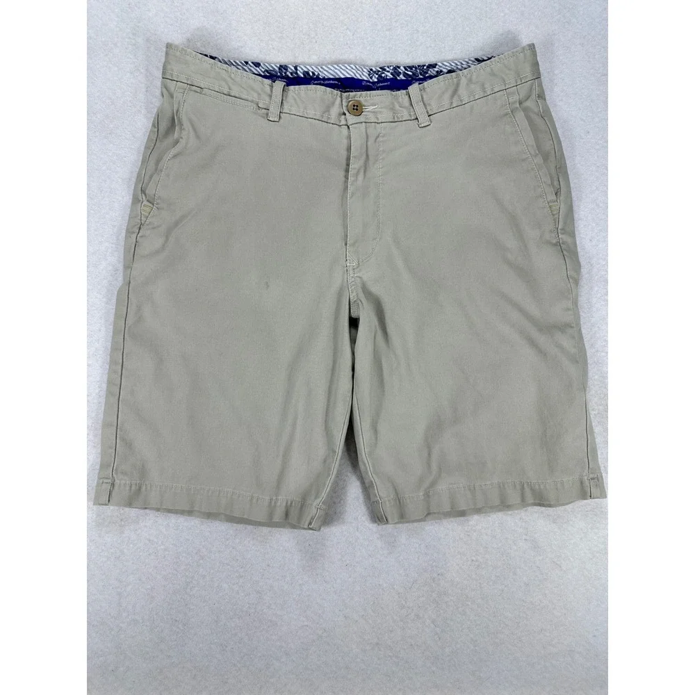 Tommy Bahama Mens Khaki Flat Front Cotton Stretch Shorts Size 36 Tan Casual